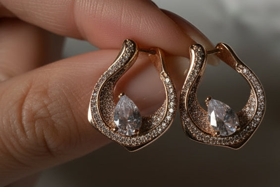 Luxury Teardrop Zircon Earrings Rose Gold Plated Fashion Jewelry for Women SA jewellery pk