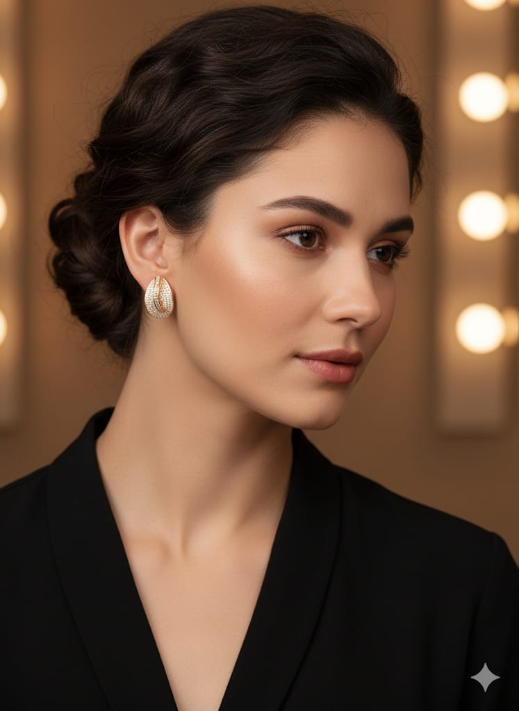 Luxury Curved Gold Studs HighGloss Elegant Zircon Tops SA jewelry pk 