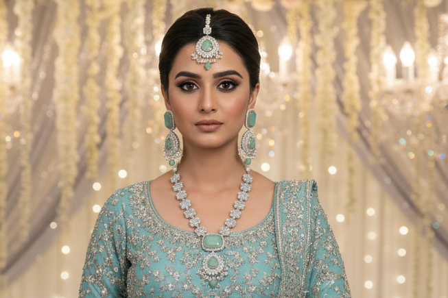 Egyptian Mala Jewelry Set with Matching Earrings and Teeka – Gold Plated SA jewelry pk