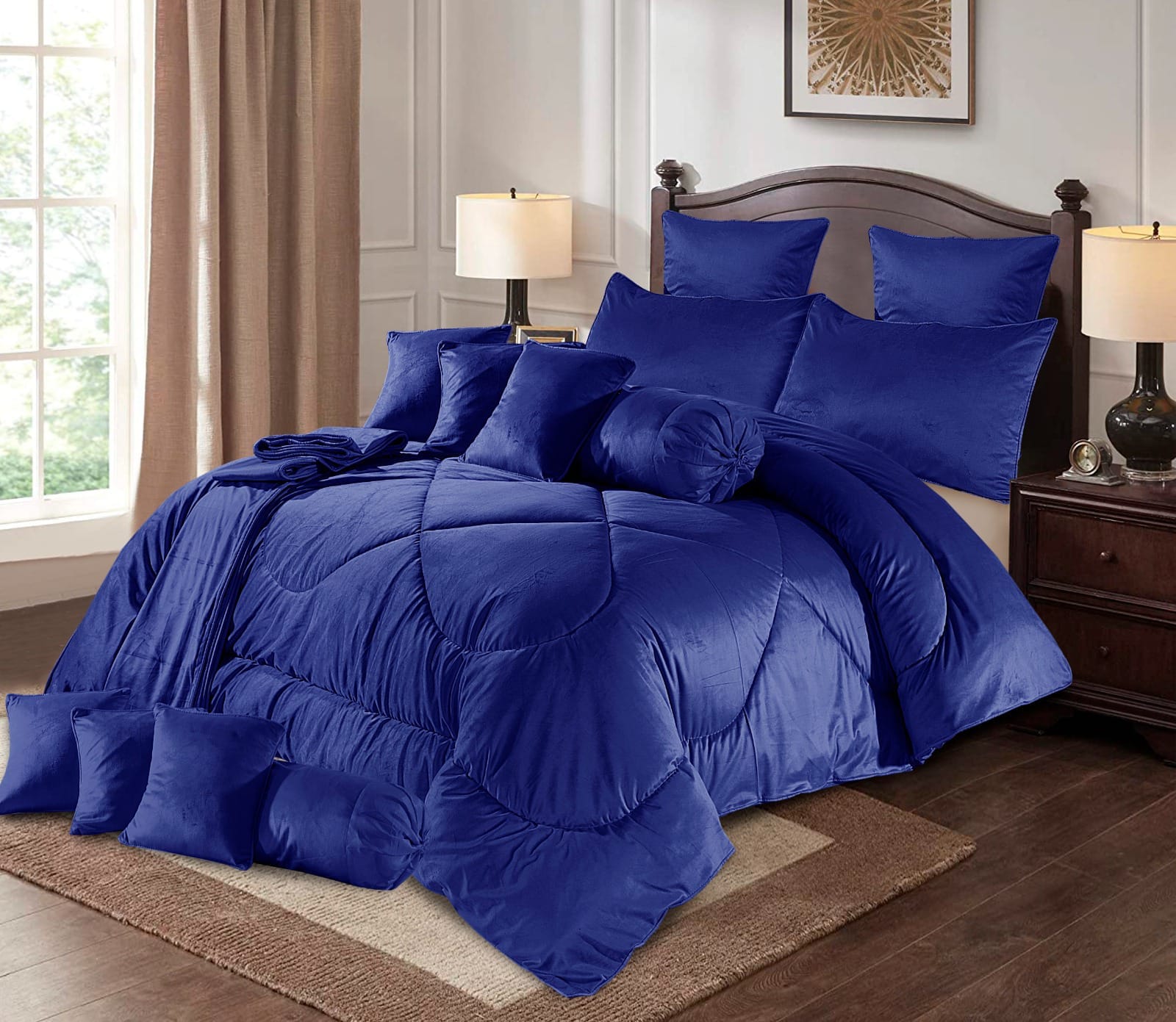 “Velvet Emboss 14‑piece Razai set” (often listed as a bridal or fancy razai/comforter set) features embossed‑velvet fabric SA jewelry pk