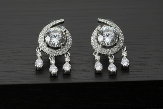 Luxury Silver-Plated Chandelier Studs Shimmering Halo Tops with Crystal Drops SA jewellery i