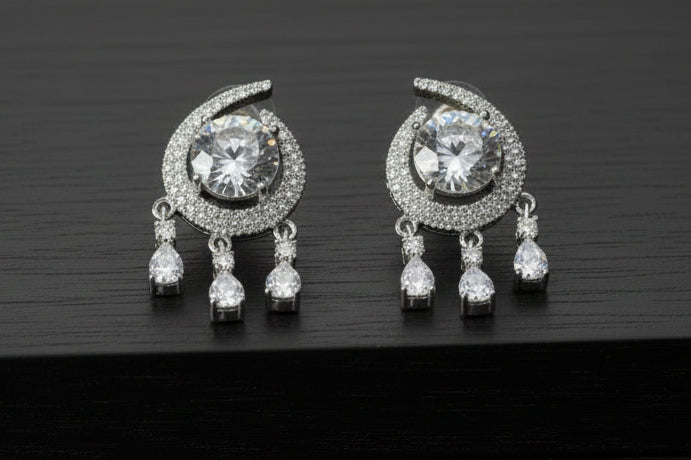 Luxury Silver-Plated Chandelier Studs  Shimmering Halo Tops with Crystal Drops SA jewellery i