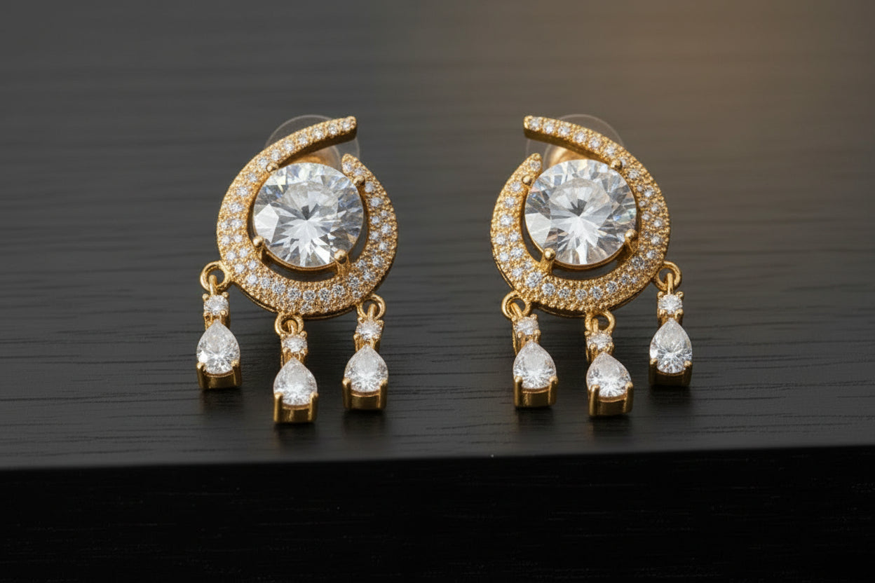 Luxury Silver-Plated Chandelier Studs  Shimmering Halo Tops with Crystal Drops SA jewellery i