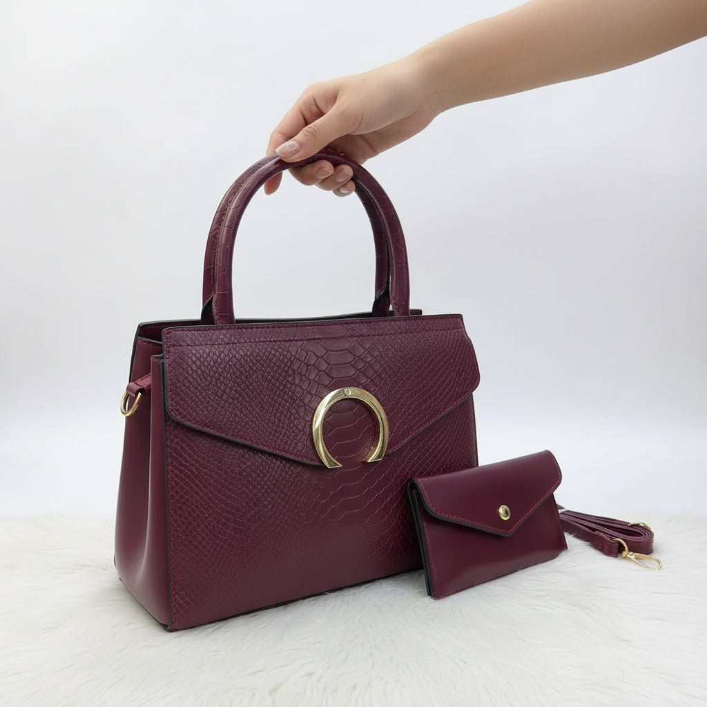 Women's Trendy 2-in-1 Satchel Handbag Set with Crossbody Strap | Imported PU Leather SA jewellery pk