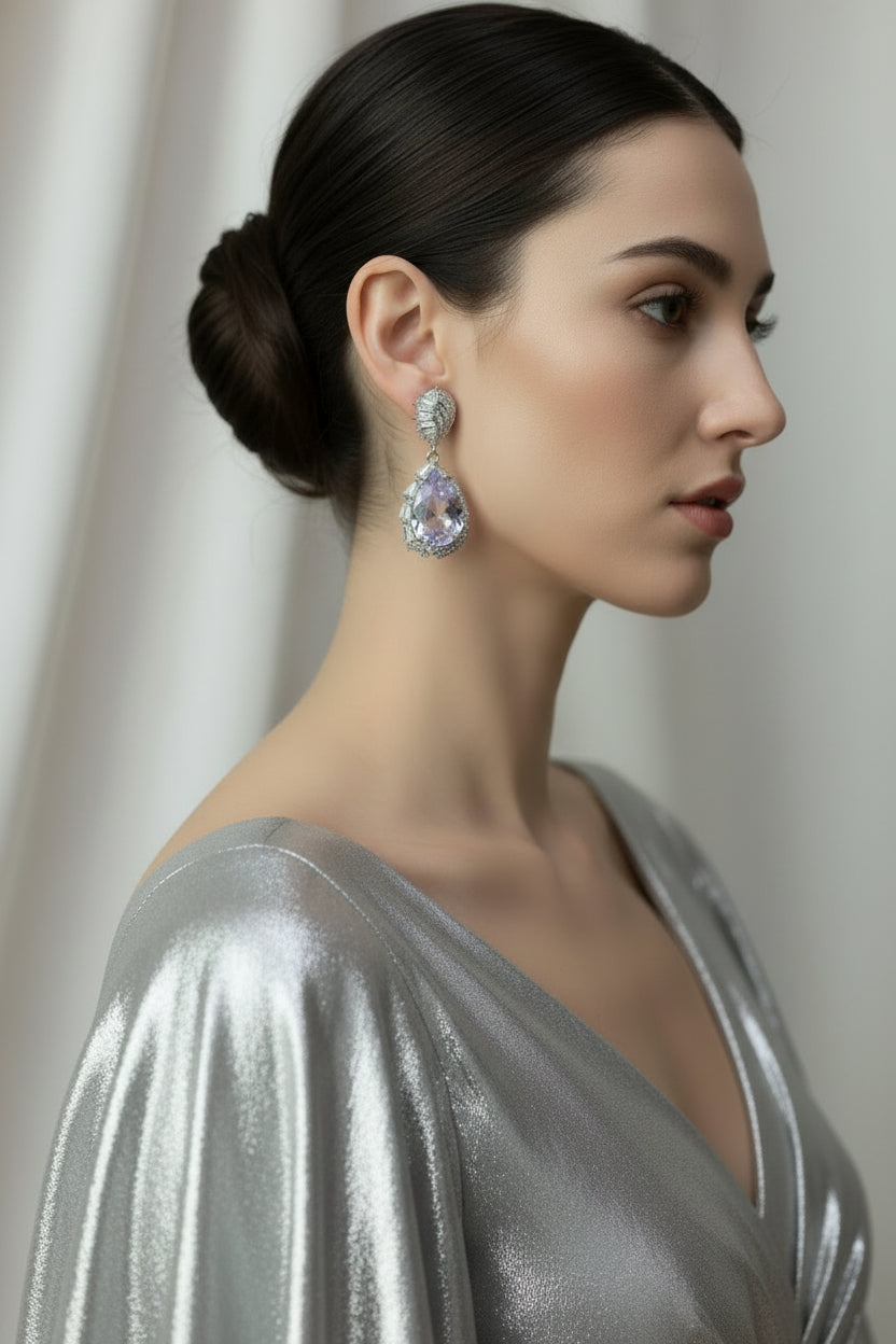 Luxury Pear-Cut Statement Drops Majestic Gold Plated Party Wear Zircon Earrings SA jewellery pk