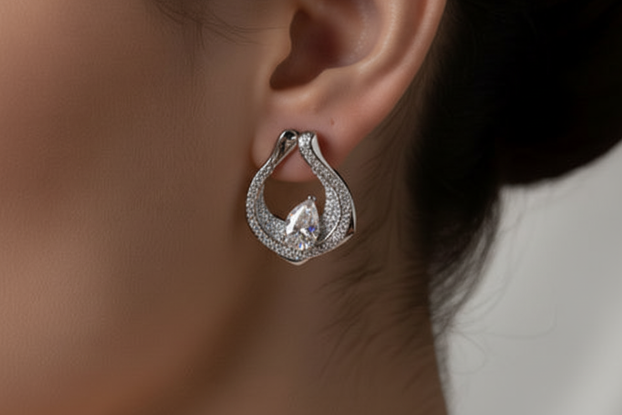 Luxury Teardrop Zircon Earrings Rose Gold Plated Fashion Jewelry for Women SA jewellery pk