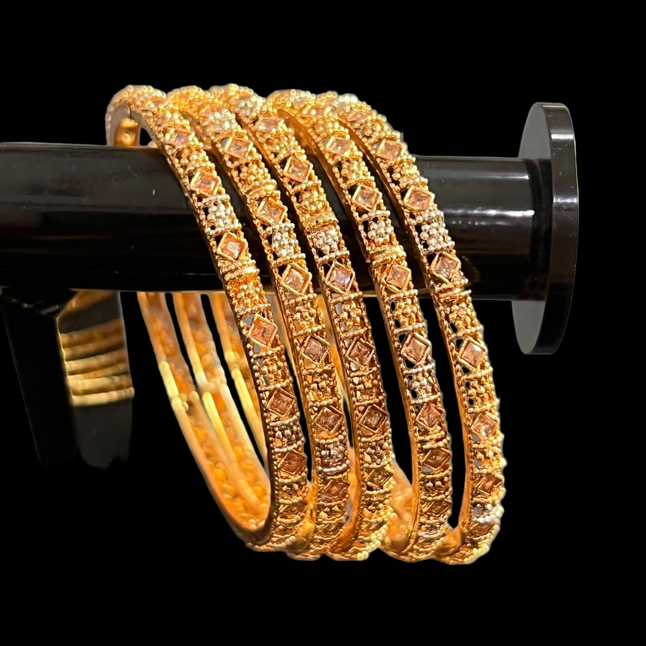 Exclusive 6-Piece Antique Gold Bangle Set | Heavy Intricate Cluster Stone Work SA jewelry pk