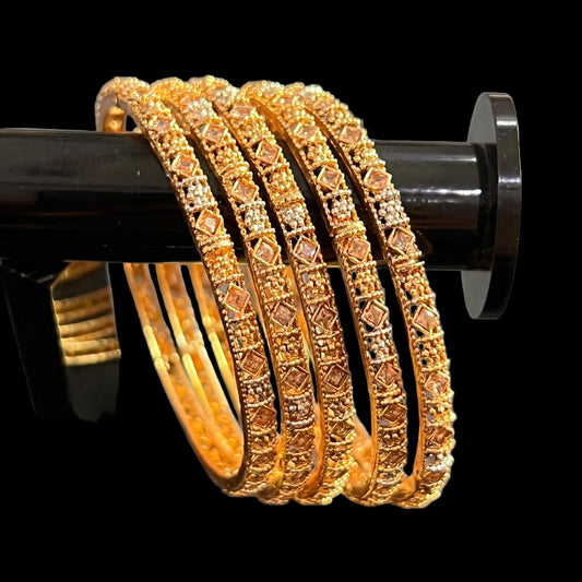 Exclusive 6-Piece Antique Gold Bangle Set | Heavy Intricate Cluster Stone Work SA jewelry pk