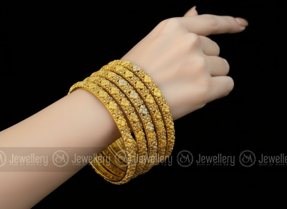 Luxury 6 Piece Gold Plated Bangle Set | Elegant Lacquer & HandSet Stone Work Bangles Set SA jewelry pk 
