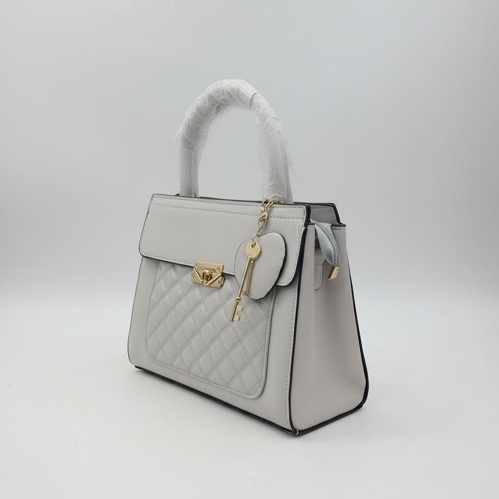 Elegant Blush Quilted Handbag | Top Handle & Shoulder Strap | Faux Leather Crossbody SAjewellerypk.com