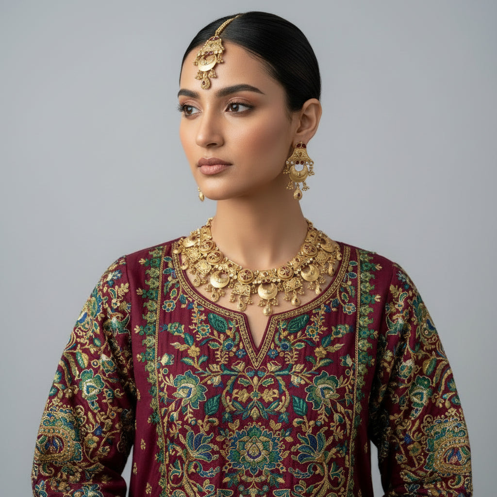 "The Grandeur of Rajasthan: Antique Kundan Meena Rajwadi Statement Necklace Set" SA jewelry pk