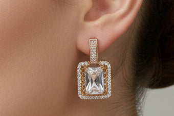 
Premium Rectangle Emerald Cut Zircon Earrings with Radiant Gold Plating SA jewellery pk