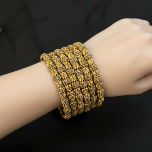 Exclusive 6-Piece Antique Gold Bangle Set | Heavy Intricate Cluster Stone Work SA jewelry pk