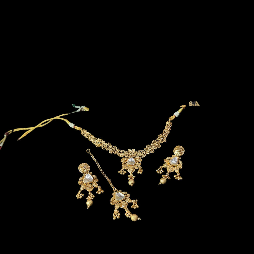 "The Grandeur of Rajasthan: Antique Kundan Meena Rajwadi Statement Necklace Set"SA jewellery pk
