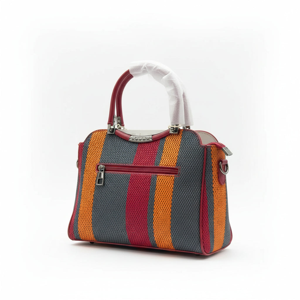 Durable Striped Canvas Bag | Everyday Shoulder Hobo with Decorative Charm SA jewelry pk