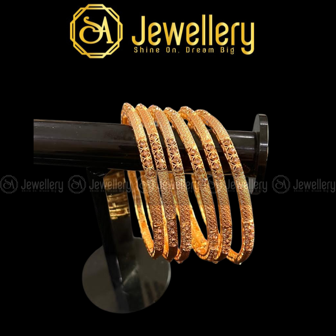 Exclusive 6-Piece Antique Gold Bangle Set | Heavy Intricate Cluster Stone Work SA jewelry pk