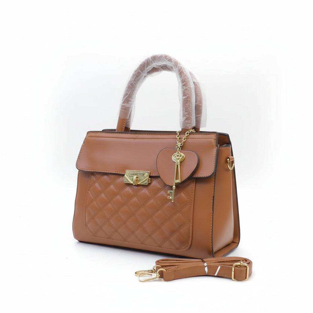 Elegant Blush Quilted Handbag | Top Handle & Shoulder Strap | Faux Leather Crossbody SAjewellerypk.com